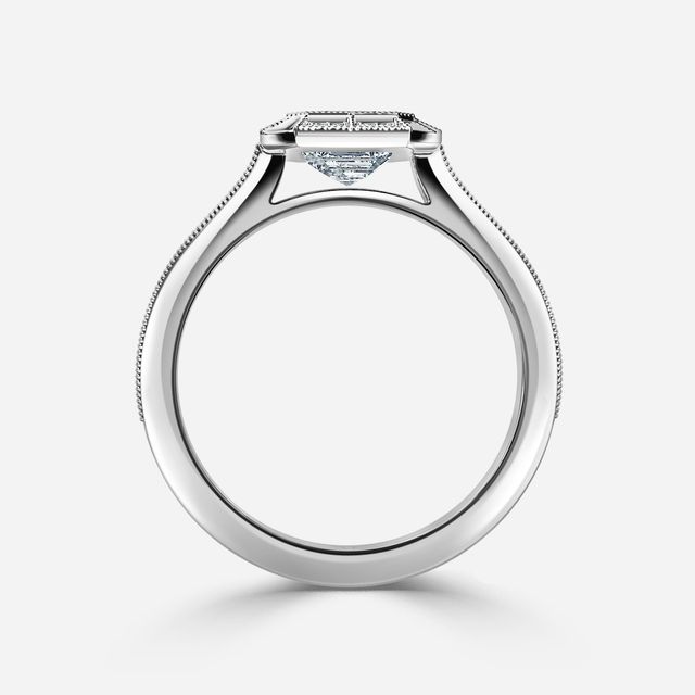 Nina Milgrain Bezel Platinum Halo Engagement Ring