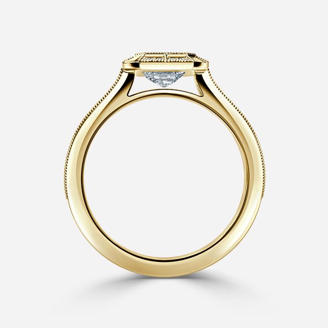 Nina Milgrain Bezel Yellow Gold Halo Engagement Ring
