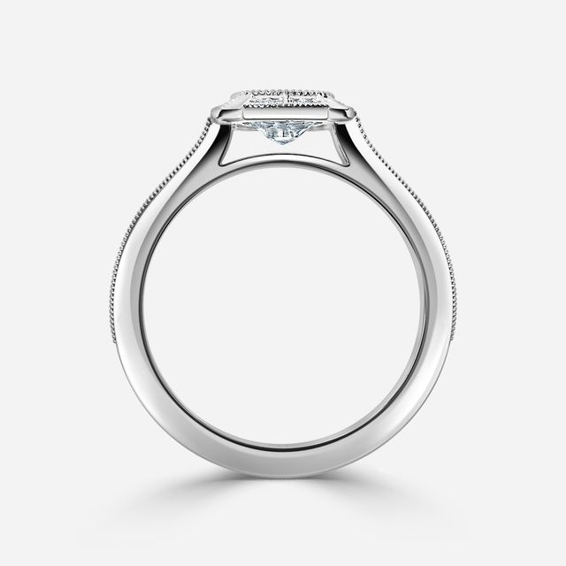 Nina Milgrain Bezel Platinum Halo Engagement Ring