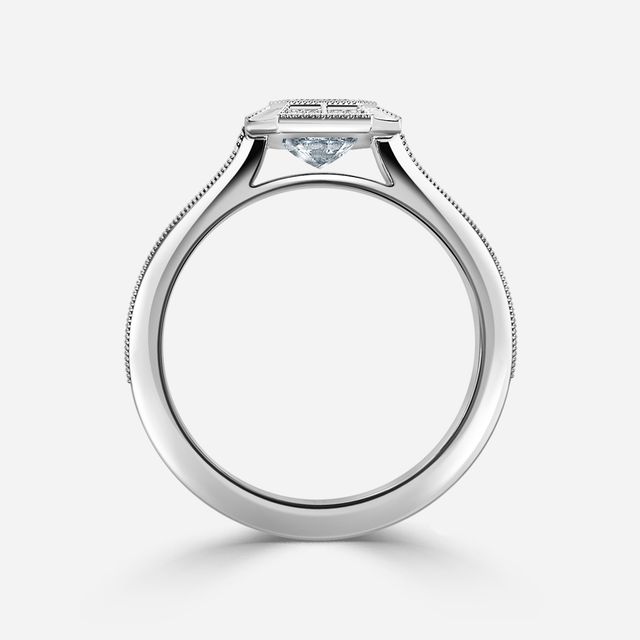 Nina Milgrain Bezel Platinum Halo Engagement Ring