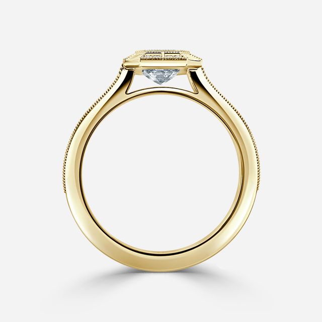 Nina Milgrain Bezel Yellow Gold Halo Engagement Ring