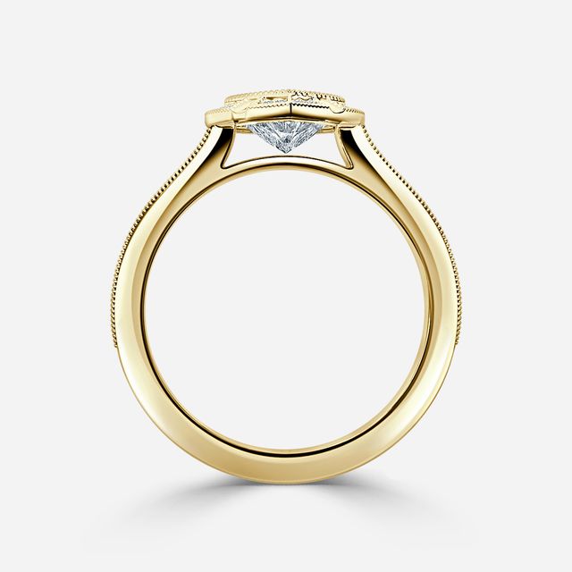 Nina Milgrain Bezel Yellow Gold Halo Engagement Ring