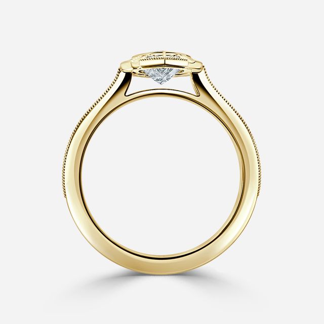 Nina Milgrain Bezel Yellow Gold Halo Engagement Ring