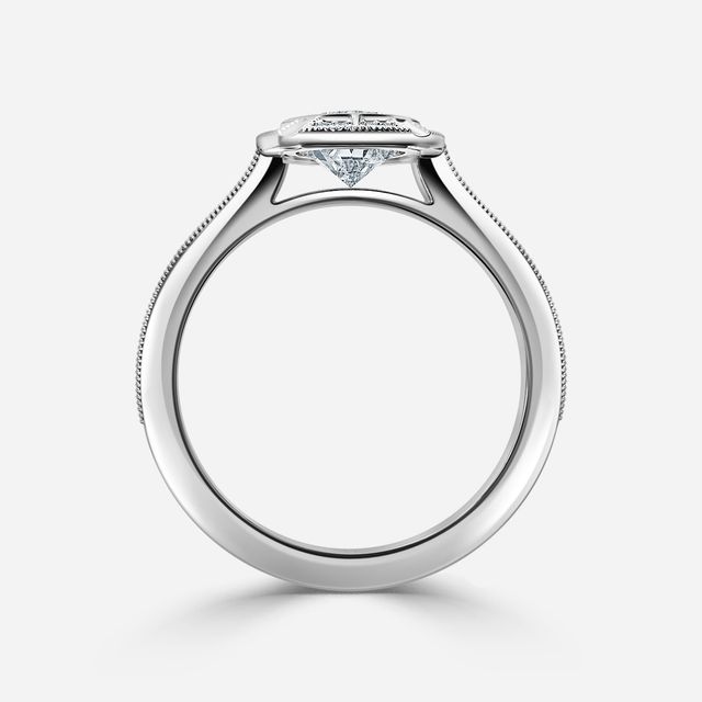 Nina Milgrain Bezel Platinum Halo Engagement Ring