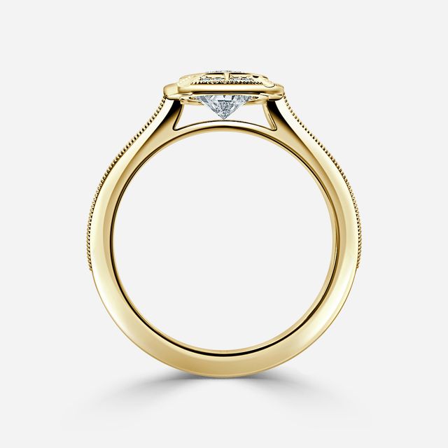 Nina Milgrain Bezel Yellow Gold Halo Engagement Ring