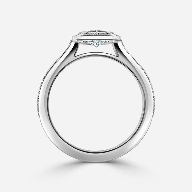 Nina Milgrain Bezel Platinum Halo Engagement Ring