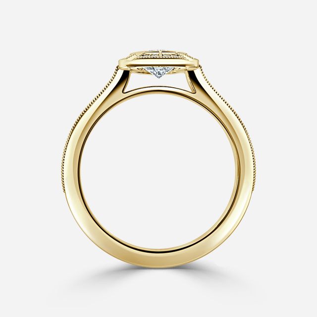 Nina Milgrain Bezel Yellow Gold Halo Engagement Ring