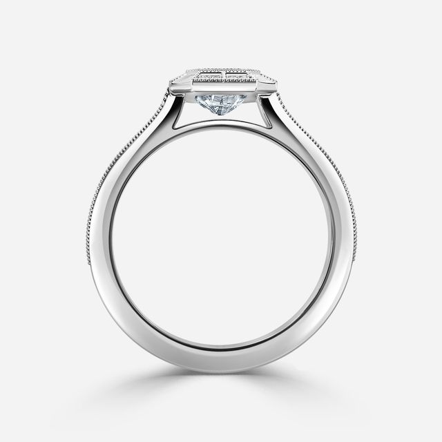 Nina Milgrain Bezel Platinum Halo Engagement Ring