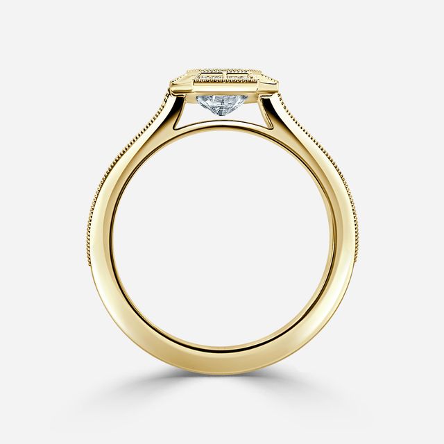 Nina Milgrain Bezel Yellow Gold Halo Engagement Ring