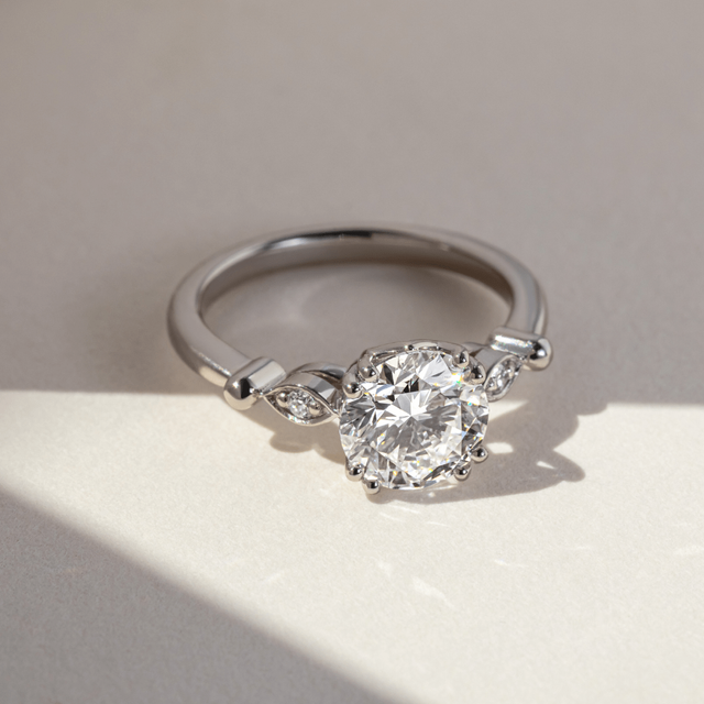 1.80ct Double Prong Platinum Trilogy Engagement Ring Round Lab Diamond
