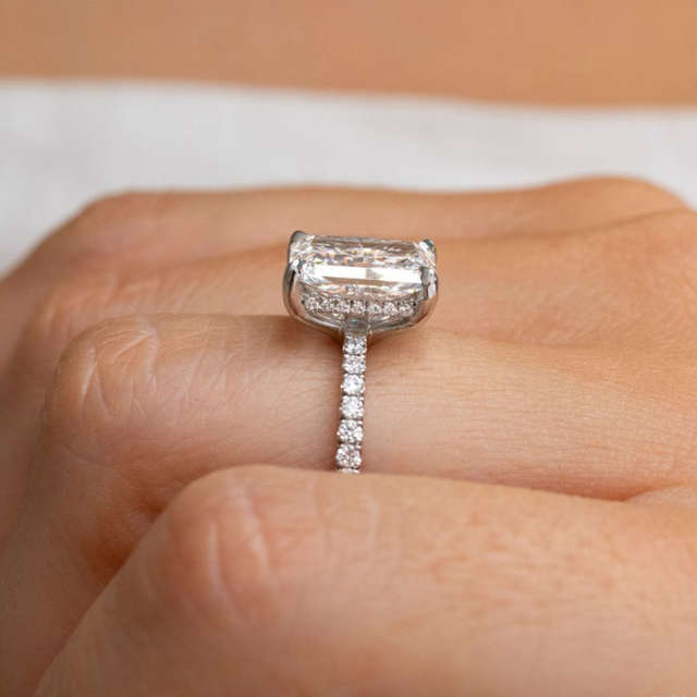 2 Carat Lab Grown Radiant Cut Diamond Platinum Sadie Hidden Halo Engagement Ring
