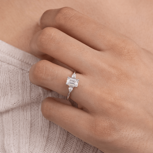 1.40ct Vivian Platinum Trilogy Engagement Ring Emerald And Pear Lab Diamond