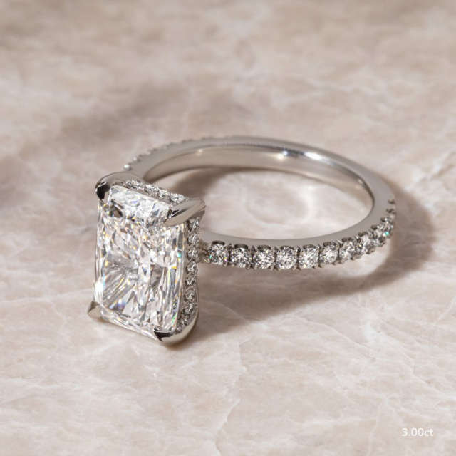 2 Carat Lab Grown Radiant Cut Diamond Platinum Sadie Hidden Halo Engagement Ring