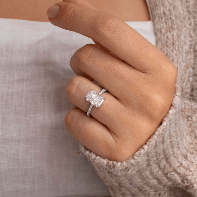 2 Carat Lab Grown Radiant Cut Diamond Platinum Sadie Hidden Halo Engagement Ring