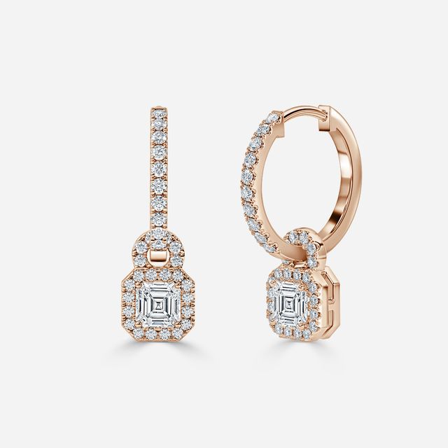 Halo Drop Asscher Diamond Earrings In Rose Gold