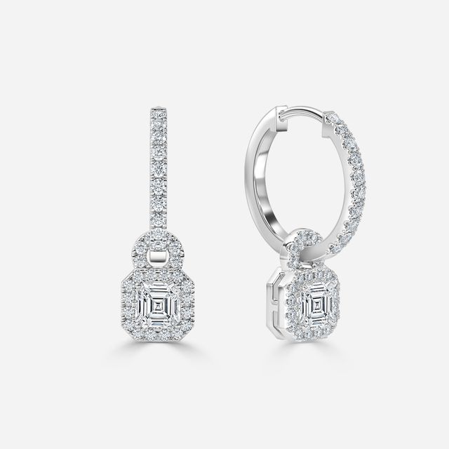 Halo Drop Asscher Diamond Earrings In White Gold