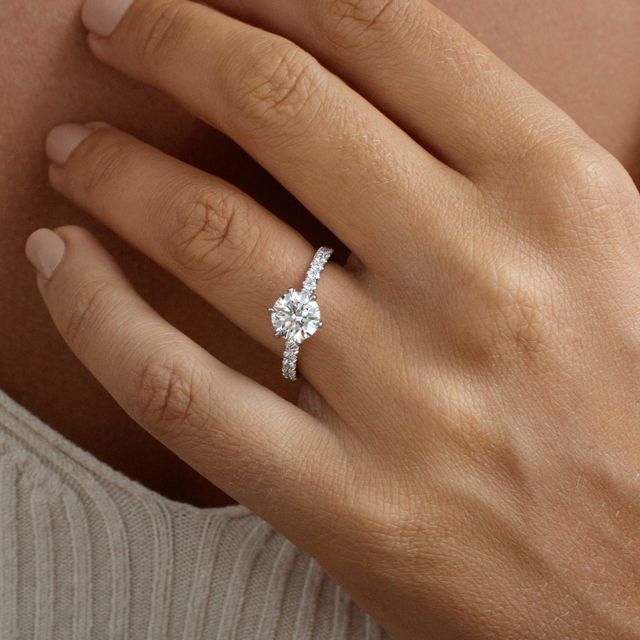 1.20ct Tara Platinum Pave Engagement Ring Round Lab Diamond