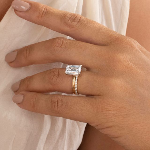 3.00ct Chelsea Yellow Gold Two Tone Engagement Ring Emerald Lab Diamond