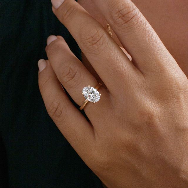 2 Carat Lab Grown Oval Cut Diamond Yellow Gold Jennifer Solitaire Hidden Halo Engagement Ring