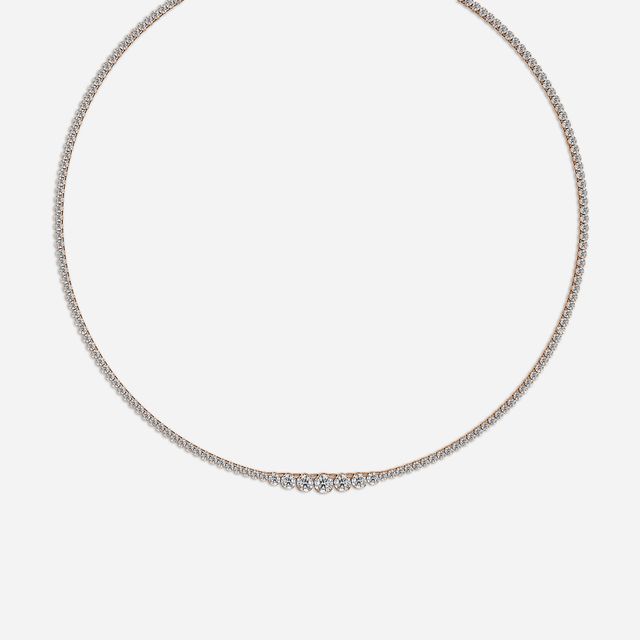 8.76 Carat Lab Grown Graduated Diamond Tennis Necklace In Rose Gold