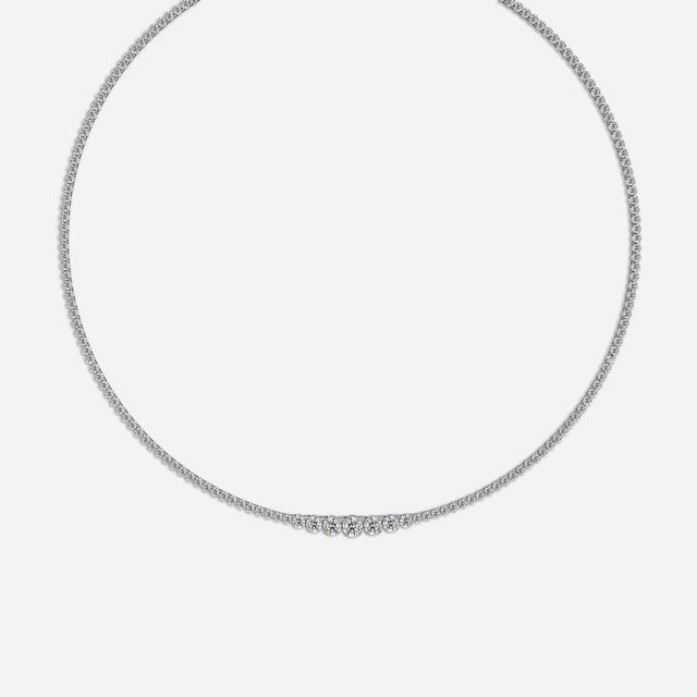 8.76 Carat Lab Grown Graduated Diamond Tennis Necklace In White Gold