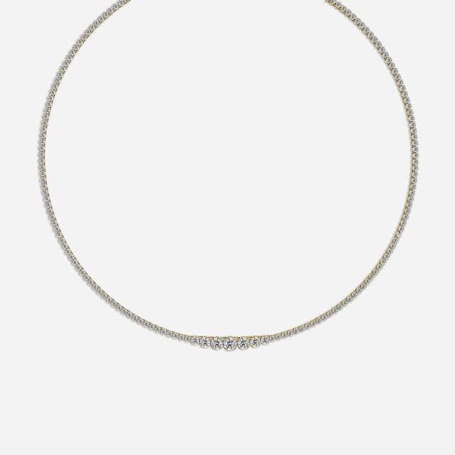8.76 Carat Lab Grown Graduated Diamond Tennis Necklaces In Yellow Gold