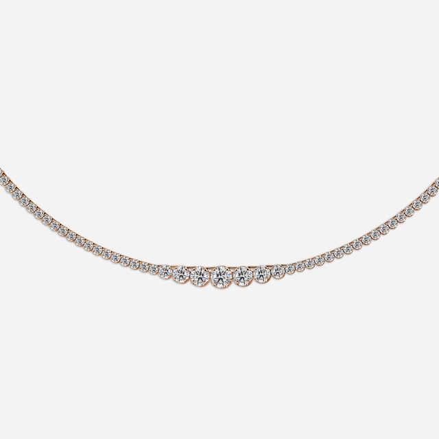 8.76 Carat Lab Grown Graduated Diamond Tennis Necklace In Rose Gold