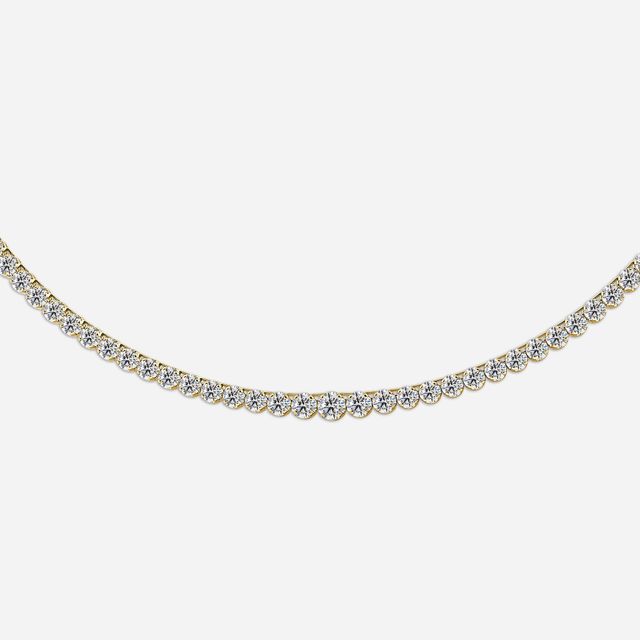 19.59 Carat Lab Grown Graduated Diamond Tennis Necklaces In Yellow Gold