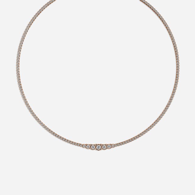 4.86 Carat Lab Grown Graduated Diamond Tennis Necklace In Rose Gold