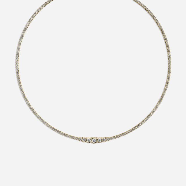 4.86 Carat Lab Grown Graduated Diamond Tennis Necklace In Yellow Gold