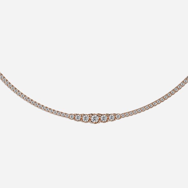 4.86 Carat Lab Grown Graduated Diamond Tennis Necklace In Rose Gold
