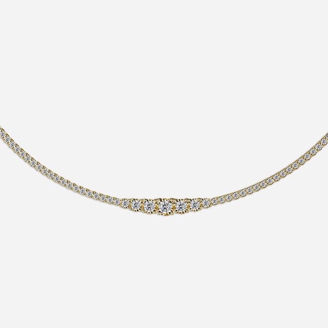 4.86 Carat Lab Grown Graduated Diamond Tennis Necklace In Yellow Gold