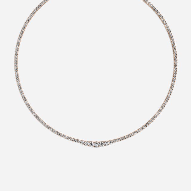 10.19 Carat Lab Grown Graduated Diamond Tennis Necklace In Rose Gold
