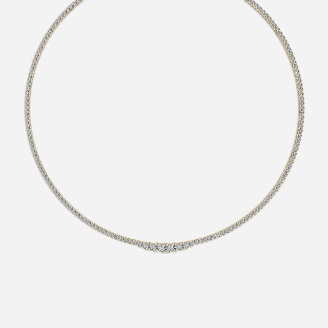 10.19 Carat Lab Grown Graduated Diamond Tennis Necklace In Yellow Gold