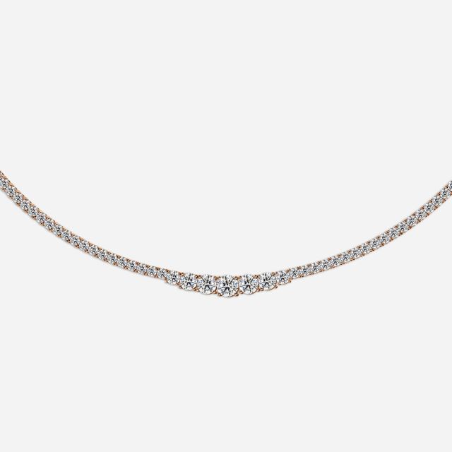 10.19 Carat Lab Grown Graduated Diamond Tennis Necklace In Rose Gold