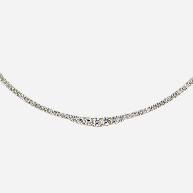10.19 Carat Lab Grown Graduated Diamond Tennis Necklace In Yellow Gold