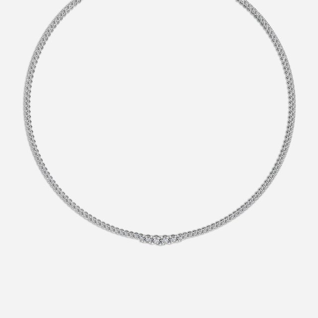 13.12 Carat Lab Grown Graduated Diamond Tennis Necklace In White Gold