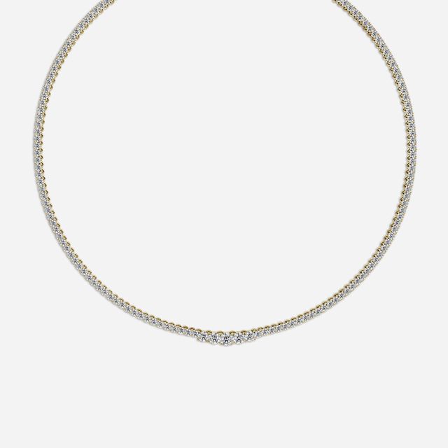 13.12 Carat Lab Grown Graduated Diamond Tennis Necklace In Yellow Gold