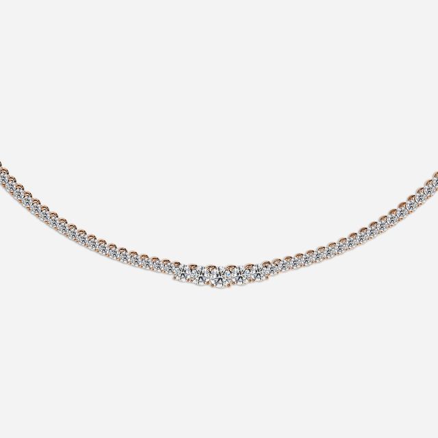 13.12 Carat Lab Grown Graduated Diamond Tennis Necklaces In Rose Gold
