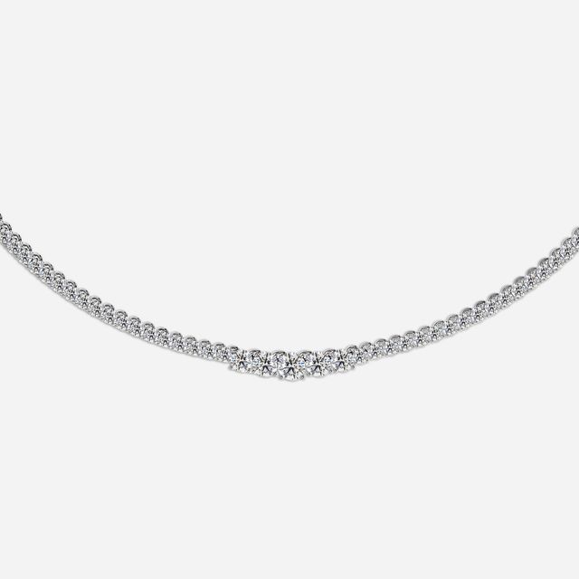 13.12 Carat Lab Grown Graduated Diamond Tennis Necklace In White Gold