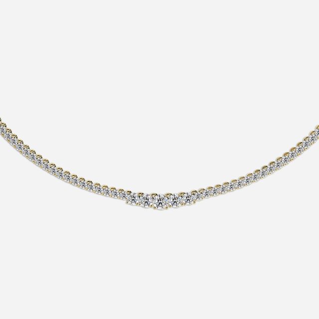 13.12 Carat Lab Grown Graduated Diamond Tennis Necklace In Yellow Gold