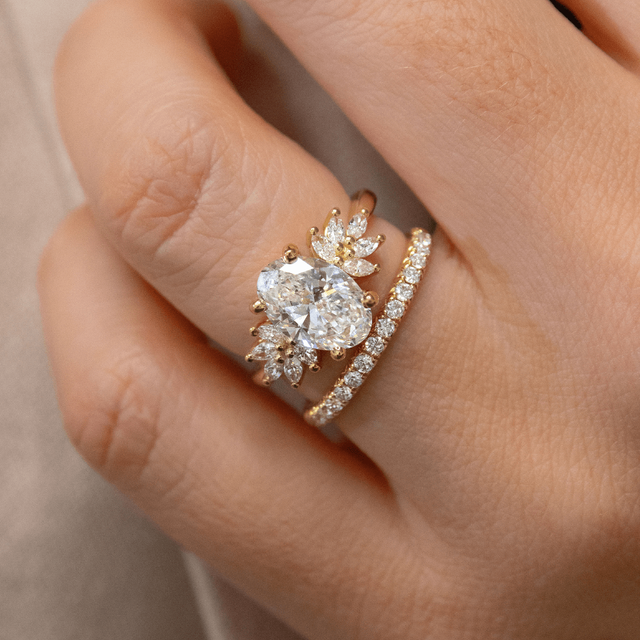 Anastasia Yellow Gold Cluster Engagement Ring Oval Diamond - 2.00ct