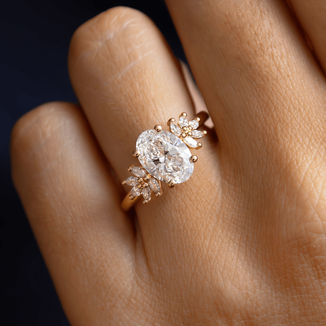 Anastasia Yellow Gold Cluster Engagement Ring Oval Diamond - 2.00ct
