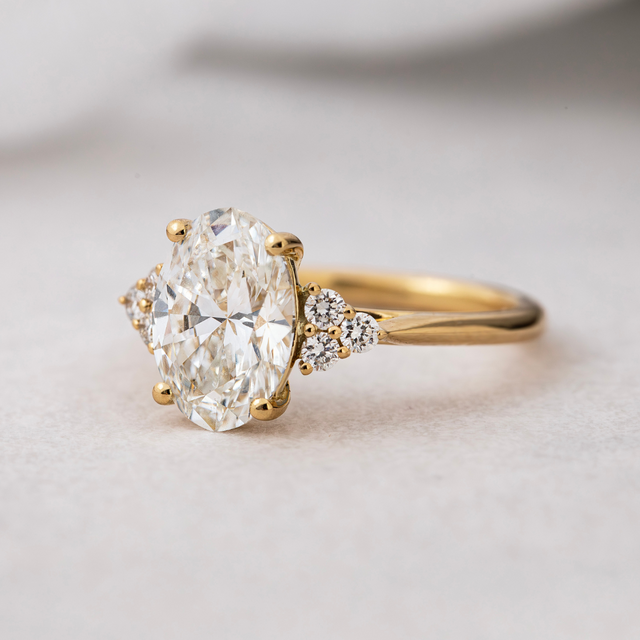 2.80ct Isabella Yellow Gold Trilogy Engagement Ring Oval Lab Diamond