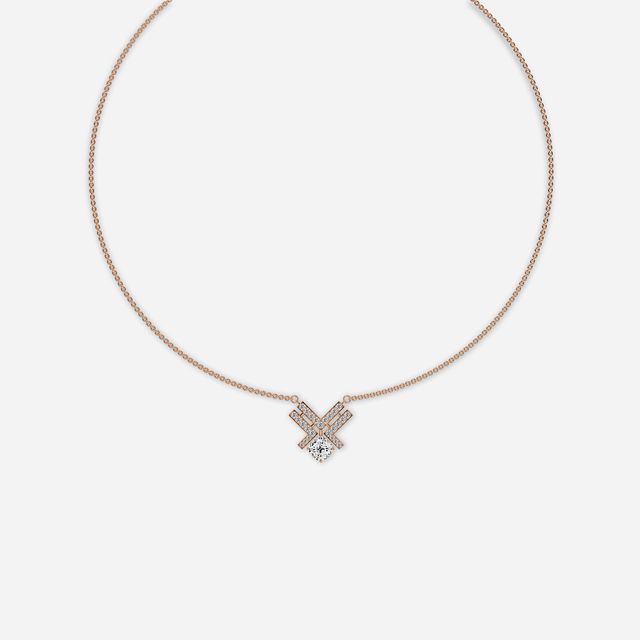 Xema Cushion Round Diamond Unique Necklace In Rose Gold - 2.12 Ct