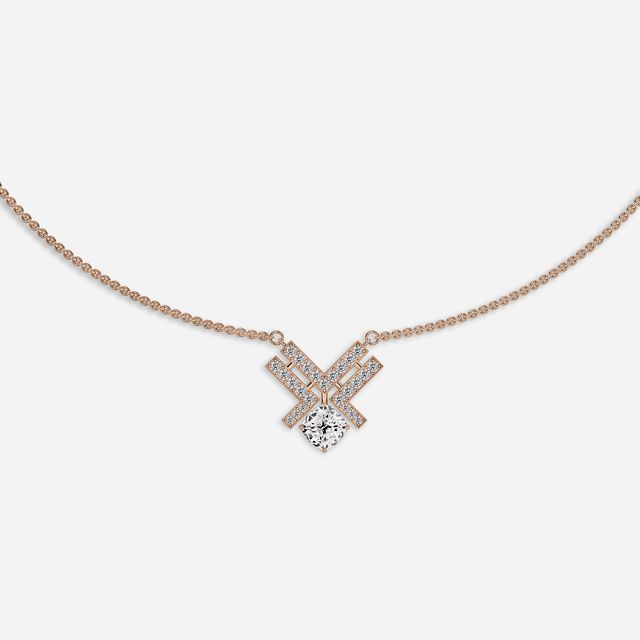 Xema Cushion Round Diamond Unique Necklace In Rose Gold - 2.12 Ct