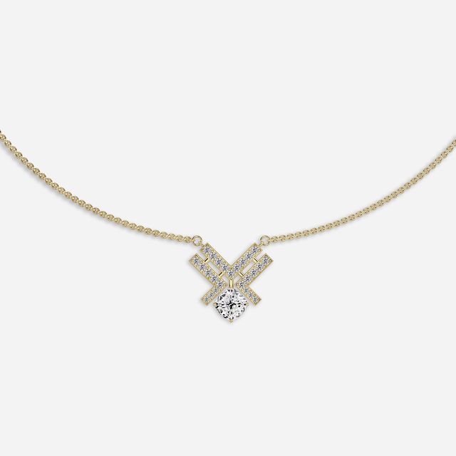 Xema Cushion Round Diamond Unique Necklace In Yellow Gold - 2.12 Ct
