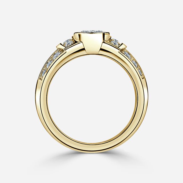 Nemit Yellow Gold Bezel Set Diamond Band Engagement Ring