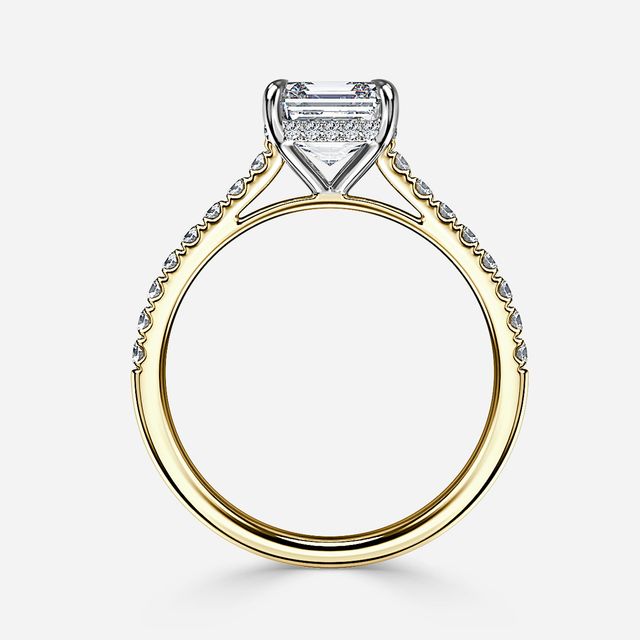 Aisha Yellow Gold Two Tone Hidden Halo Engagement Ring