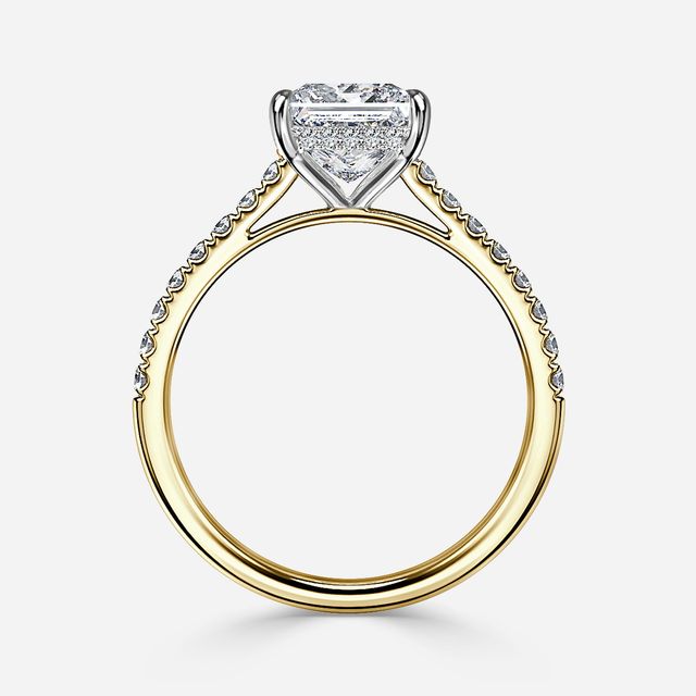 Aisha Yellow Gold Two Tone Hidden Halo Engagement Ring